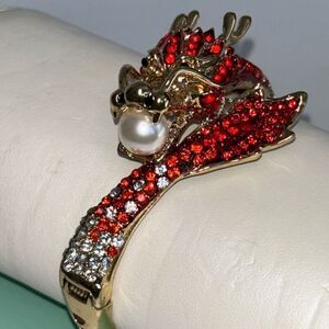 OPC CN dragon hinge cuff bracelet pearl in mouth fire